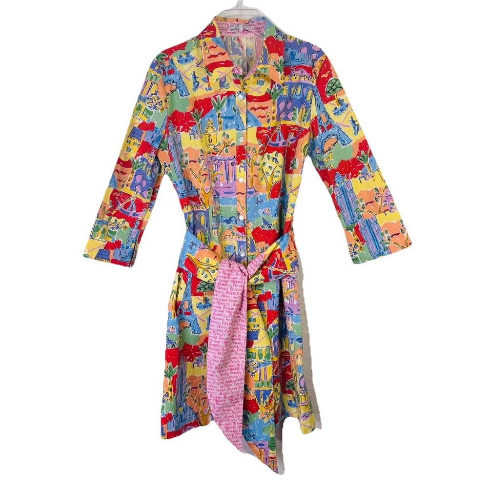Pamela Ferrari Dress Woman Size 14‎ Wearable Art Multi-color Print Eiffel Tower